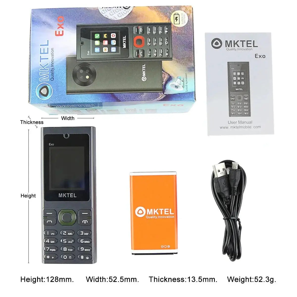 MKTEL EXO Feature Phone Dual SIM 1.77in Display Radio Torch