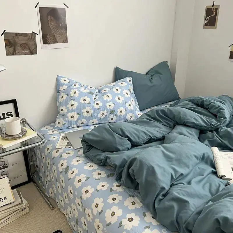 Ins Heart Floral Duvet Cover Set Pillowcases Soft Linens