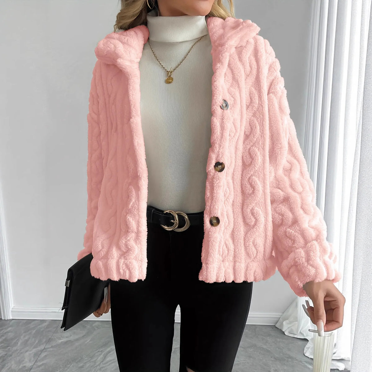 Thick Notched Collar Button Coat