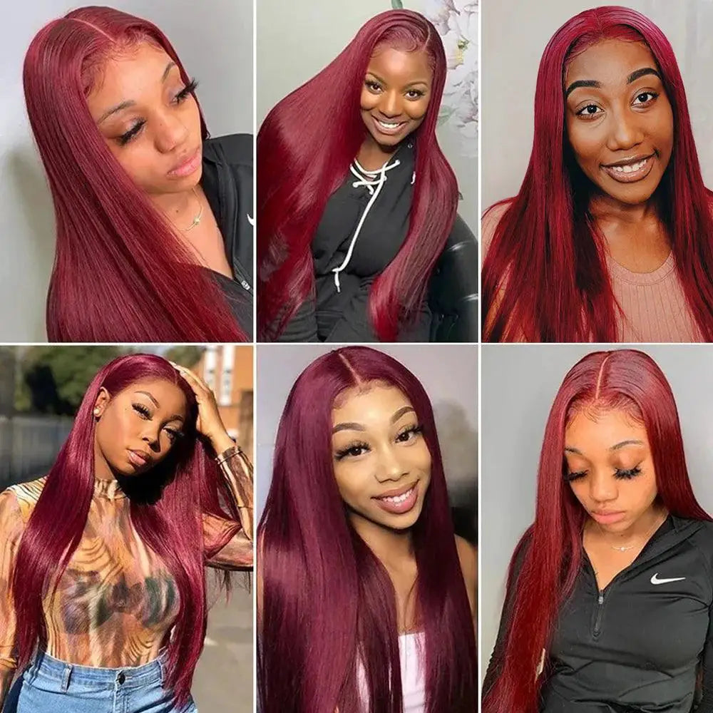 Glueless 99J Burgundy Lace Front Wig 180 Density Human Hair