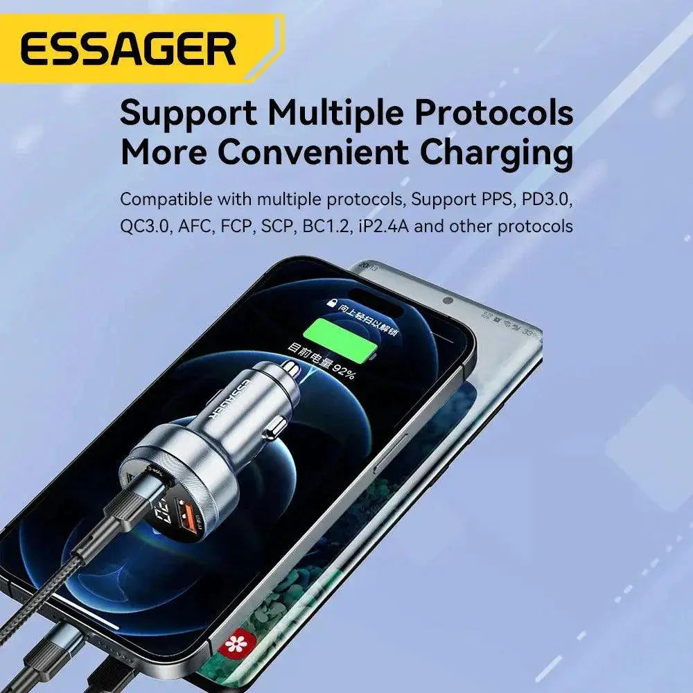 High Speed 3 Port Car Charger With PD Fast Charging Device