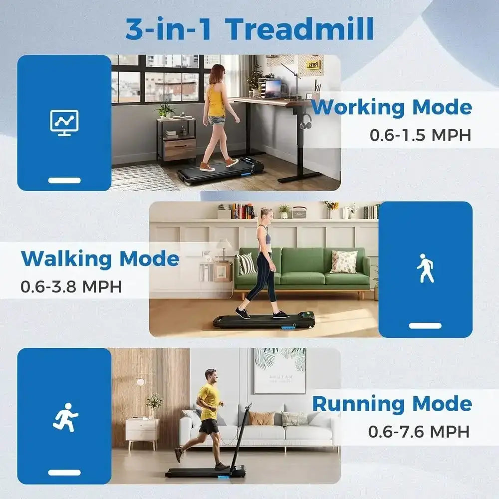 Dual-Purpose Portable Treadmill: 2.5HP, 340lbs Capacity, Folding Walking Pad with Handle, Desk-Under Design, Remote & LED Displa