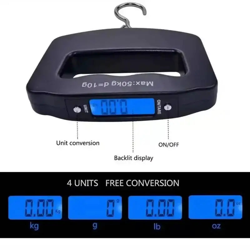50kg/10g Travel Luggage Scale Portable Handheld Electronic Scale with Hook Gram Scale Express Delivery Fishing Handheld Scale