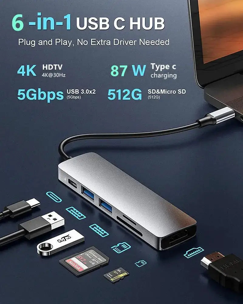 6/5/4/3 Ports USB C Hub to 4K HDMI-Compatible USB 3.0 2.0 HUB 4K 30Hz PD Fast Charge Charging Docking for MacBook iPad Samsung