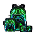 Game Console Pattern Three Piece Set Backpacks for Boy and Girls Best Gifts 2D Flat Cartoon School Backpack for Children