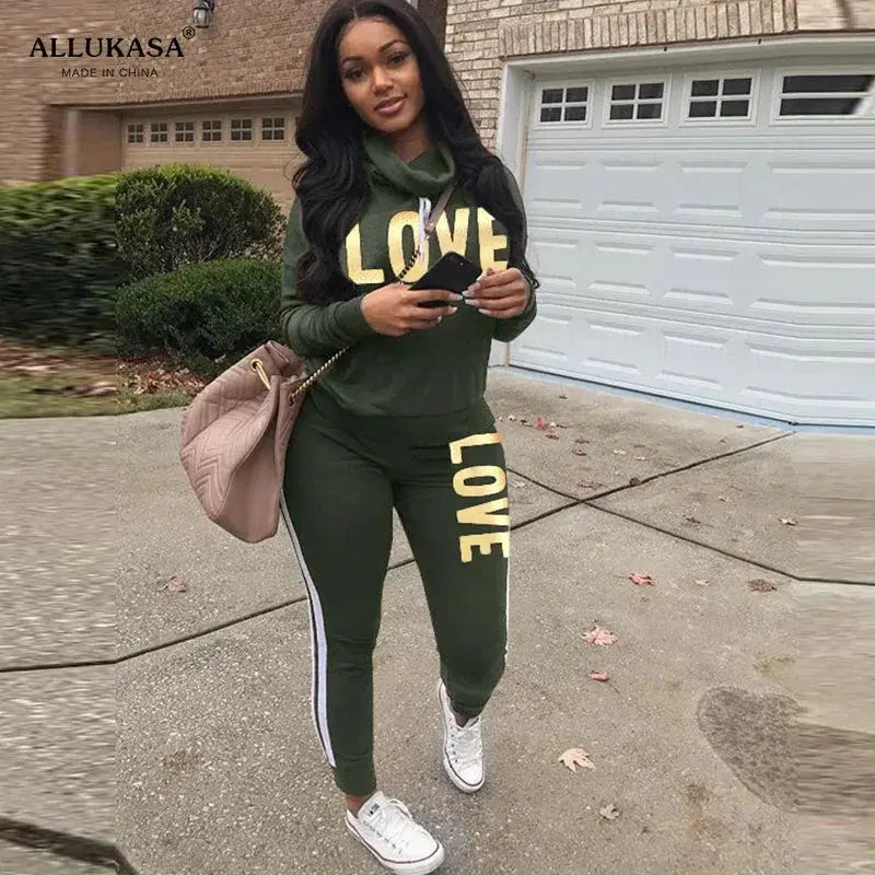 2 Piece Set Women Love Letter Print Tracksuit Plus Size