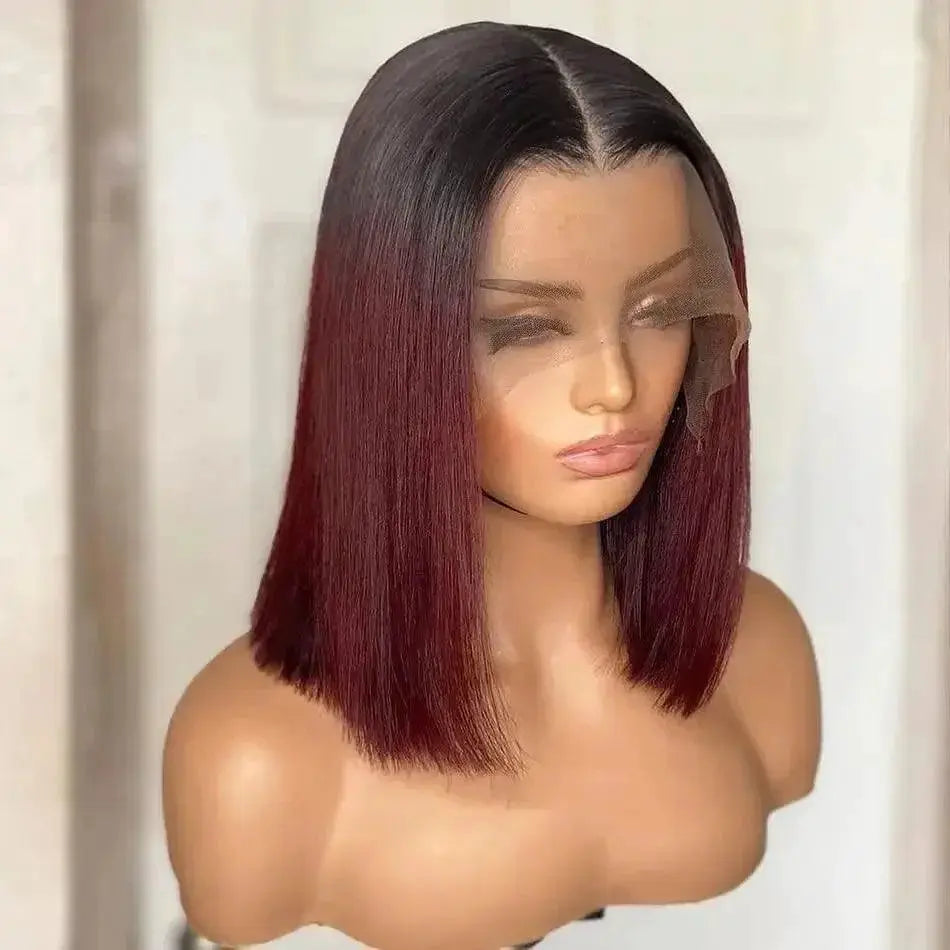 Burgundy Brazilian Lace Front Bob Wig Premium Quality Hair