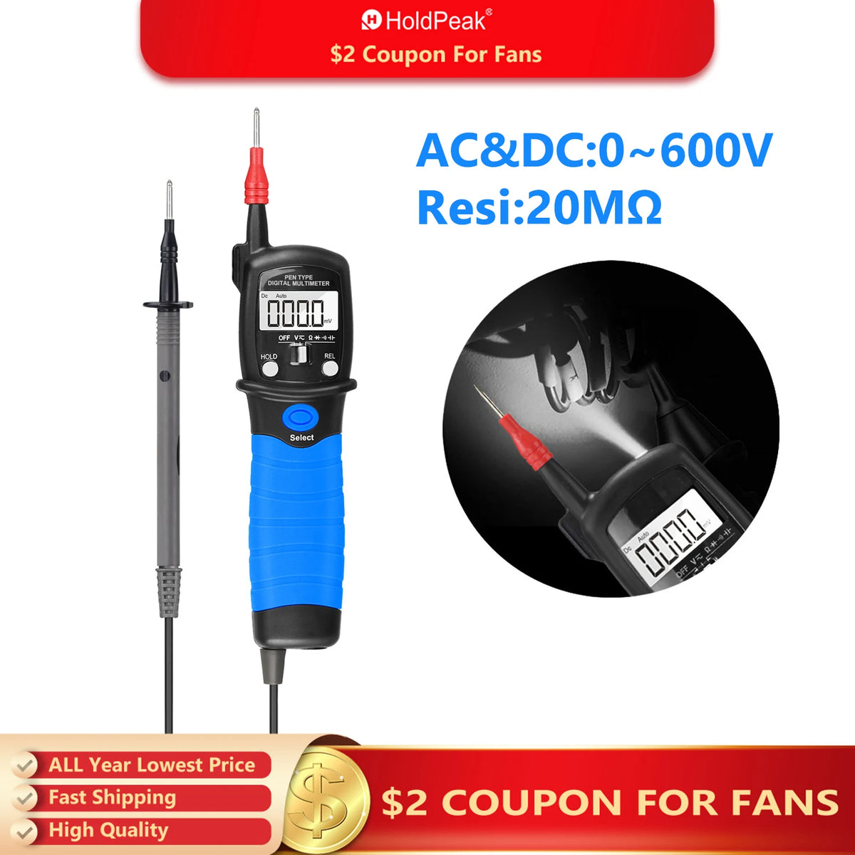HoldPeak Precision Digital Multimeter Pen Type Meter Auto Range — product view 7