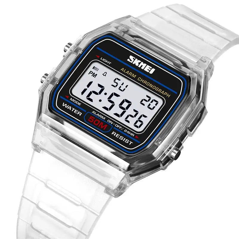 Skmei Women Digital Watches Fashion Transparent Case TPU Strap Led Waterproof Swimming Sports Wristwatch Female Alarm Clock