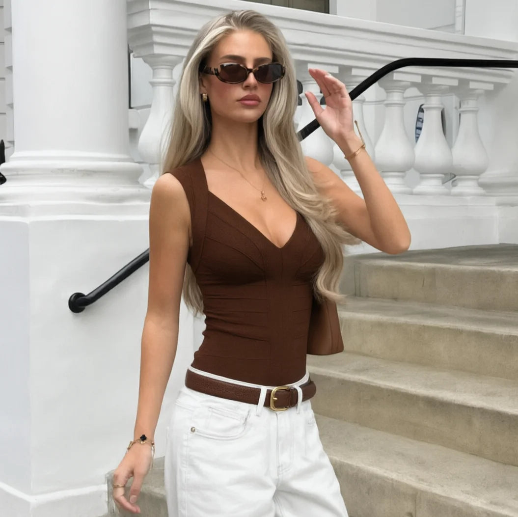 BEAUKEY Striped Plunge Crop Camisole