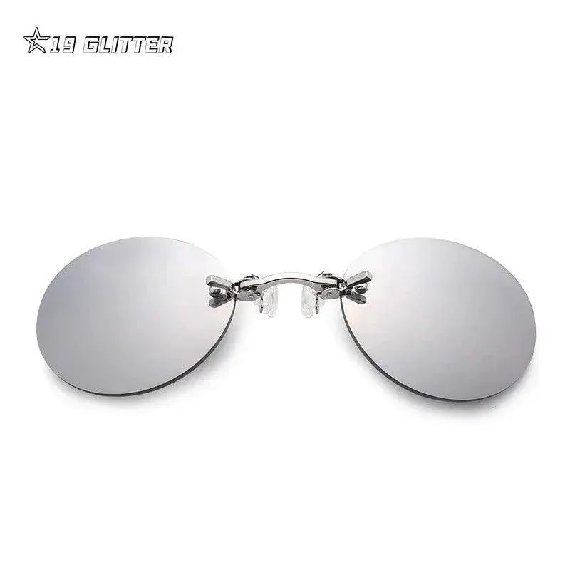 UV400 Clip On Round Rimless Sunglasses For Men Vintage Mini
