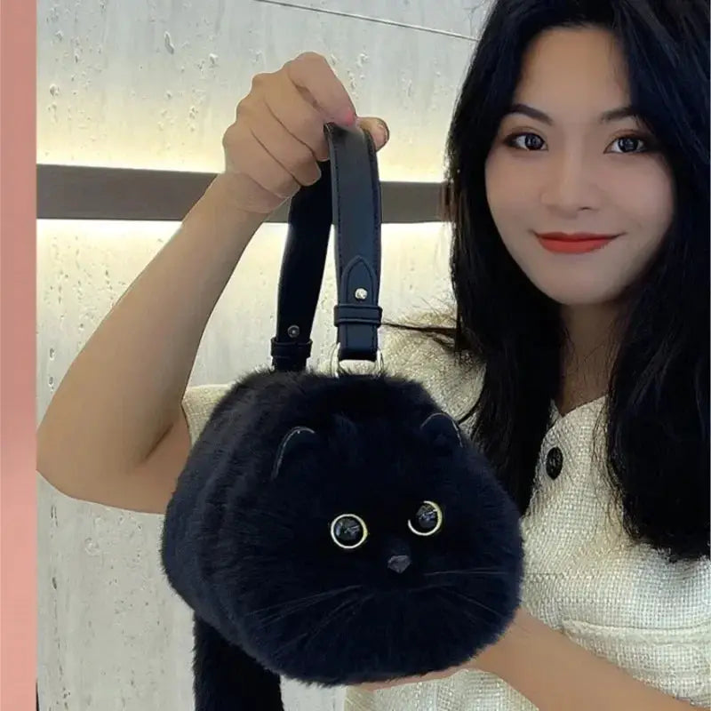 Jiaerdi Lolita Plush Cat Bag Women Harajuku Fur Handbag
