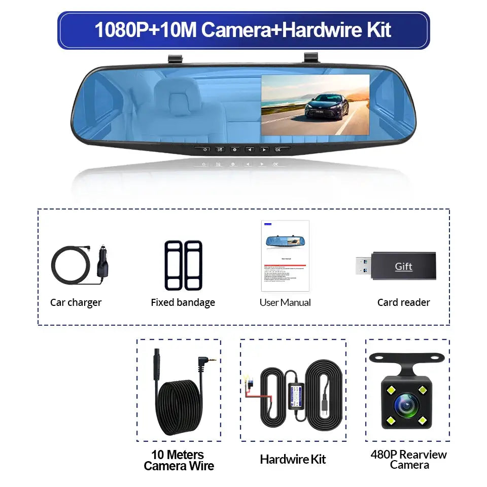 4.3 Inch 1080P Night Vision Camera Dual Lens DVR Rearview Mirror Dashcam Car Dvr Dash Camera Car Video Recorder Auto Bluck Box