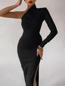 Elegant One-Shoulder Black Maxi Dress Stylish Formal Gown