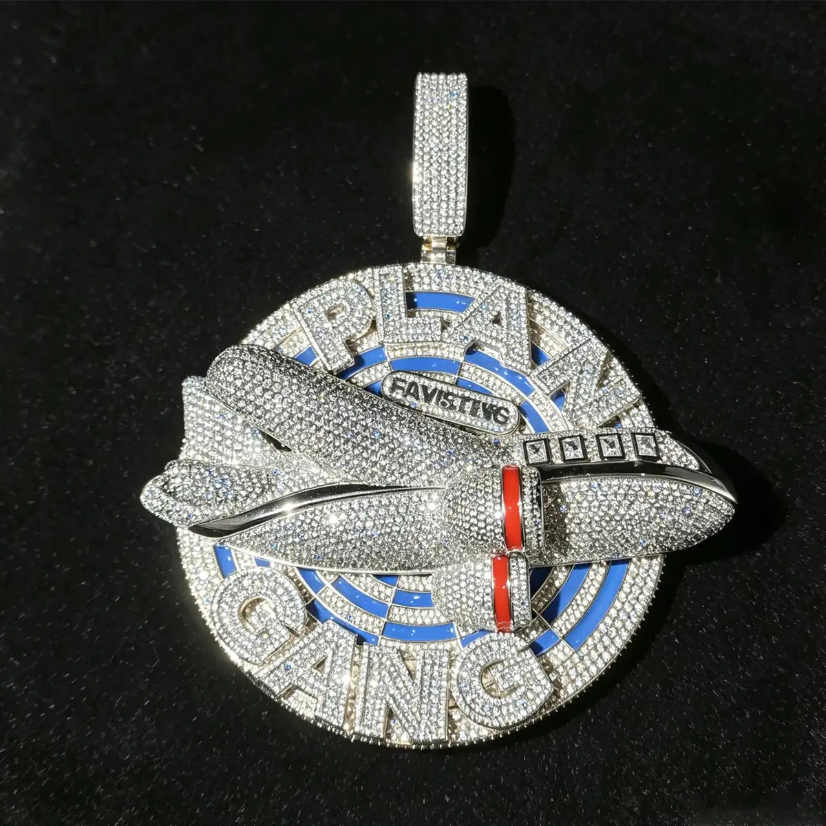 Gold Plated Iced Out Plan Gang Pendant CZ Airplane Target — product view 4