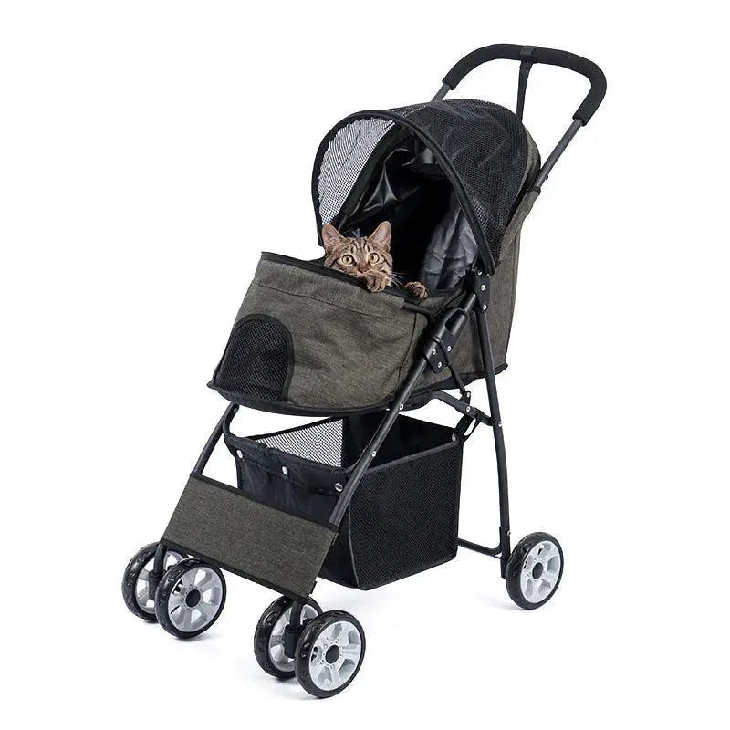 Foldable Pet Stroller With Large Mesh Window For Comfort
