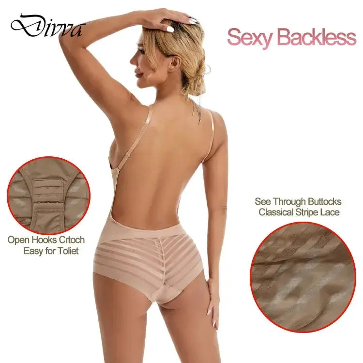 Elegant Backless Lace Bodysuit Deep V Neck Shapewear