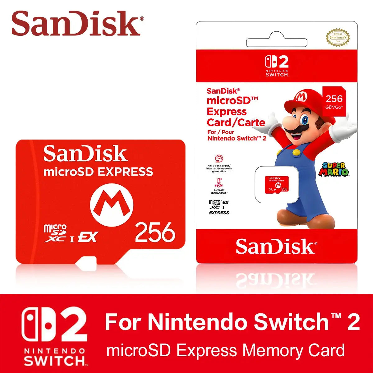 SanDisk MicroSD Express Card for Switch 2 MicroSDXC EX Memory Card 256GB Up to 880Mb/s Professional Switch2 Game Micro SD Card