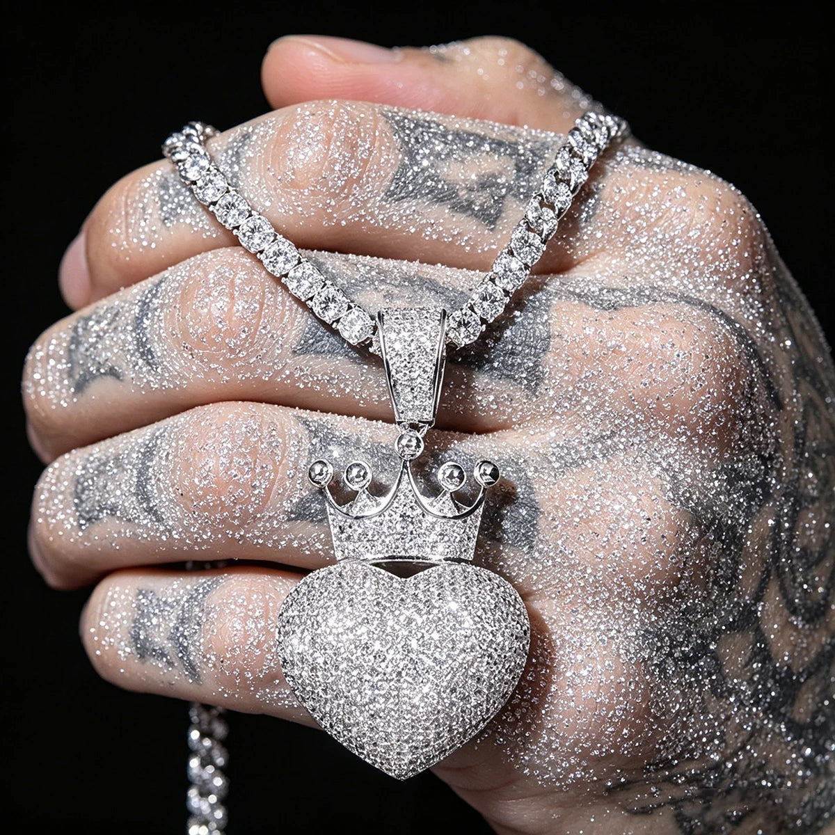 Iced Out Crowned Heart Pendant