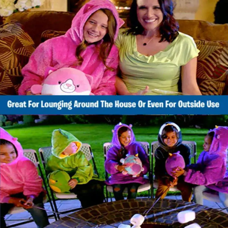 Cartoon Pets Hoodie Blanket For Kids Wearable Pajamas