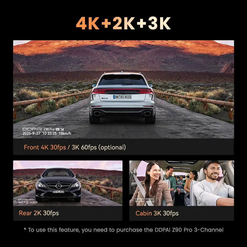 DDPAI Car Dashcam Z90Pro 4K+2K IMX678 Front and Rear Car Dash Cam Dual HDR ADAS 24H Parking WiFi 6 Car DVR Camera Video Recorder