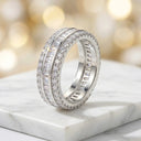 Moissanite Ring in Sterling Silver Triple