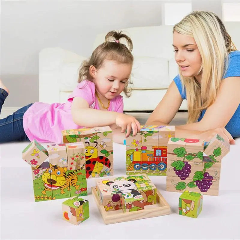 Wooden Blocks Puzzle Game Animal Fruit Traffic Theme Toy