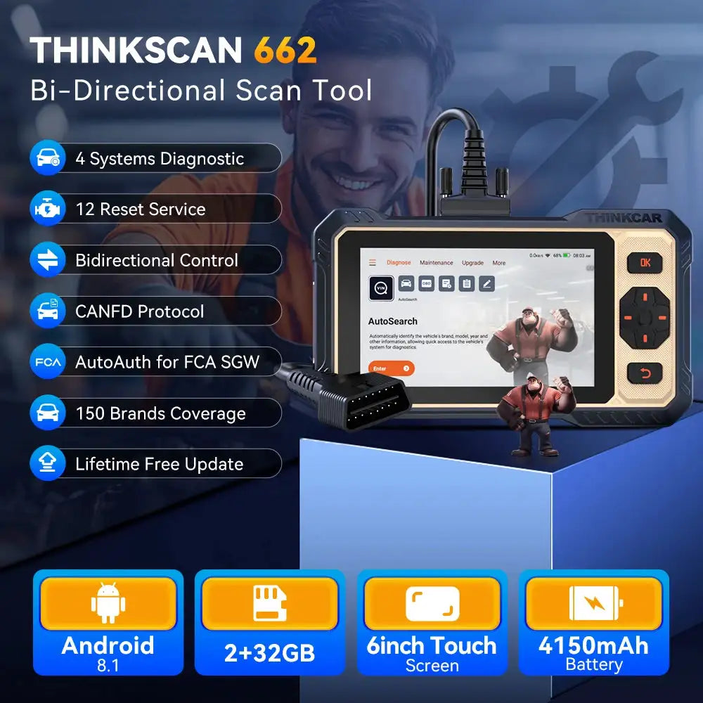 THINKCAR THINKSCAN 662 CAN FD OBD2 Diagnostic Tool ECM/Transmission/ABS/SRS Diagnosis Scanner 12 Reset Lifetime Free Update