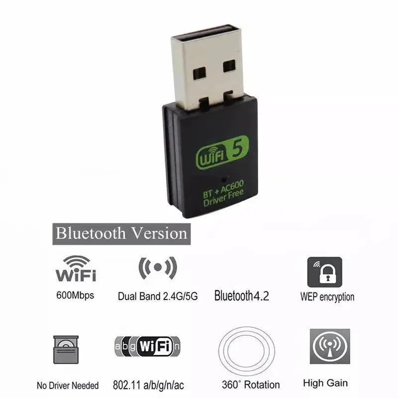Dual Band Wireless USB WiFi Bluetooth Adapter 600Mbps