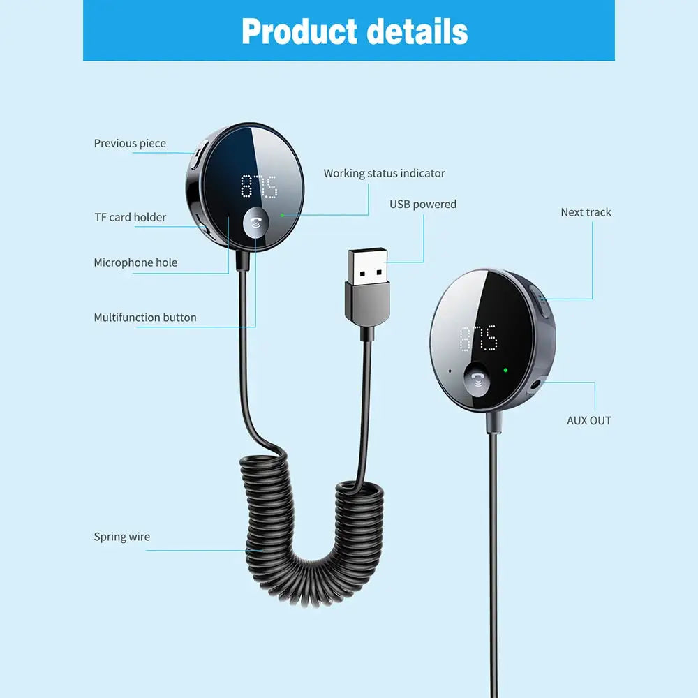 Bluetooth 5.0 FM/AUX Transmitter Audio FM Transmitter and Receiver Hands-Free Car Adapter FM Bluetooth Fast Charger