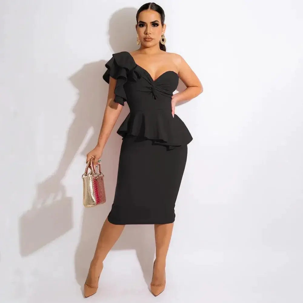Elegant One Shoulder Peplum Dress for Versatile Occasions
