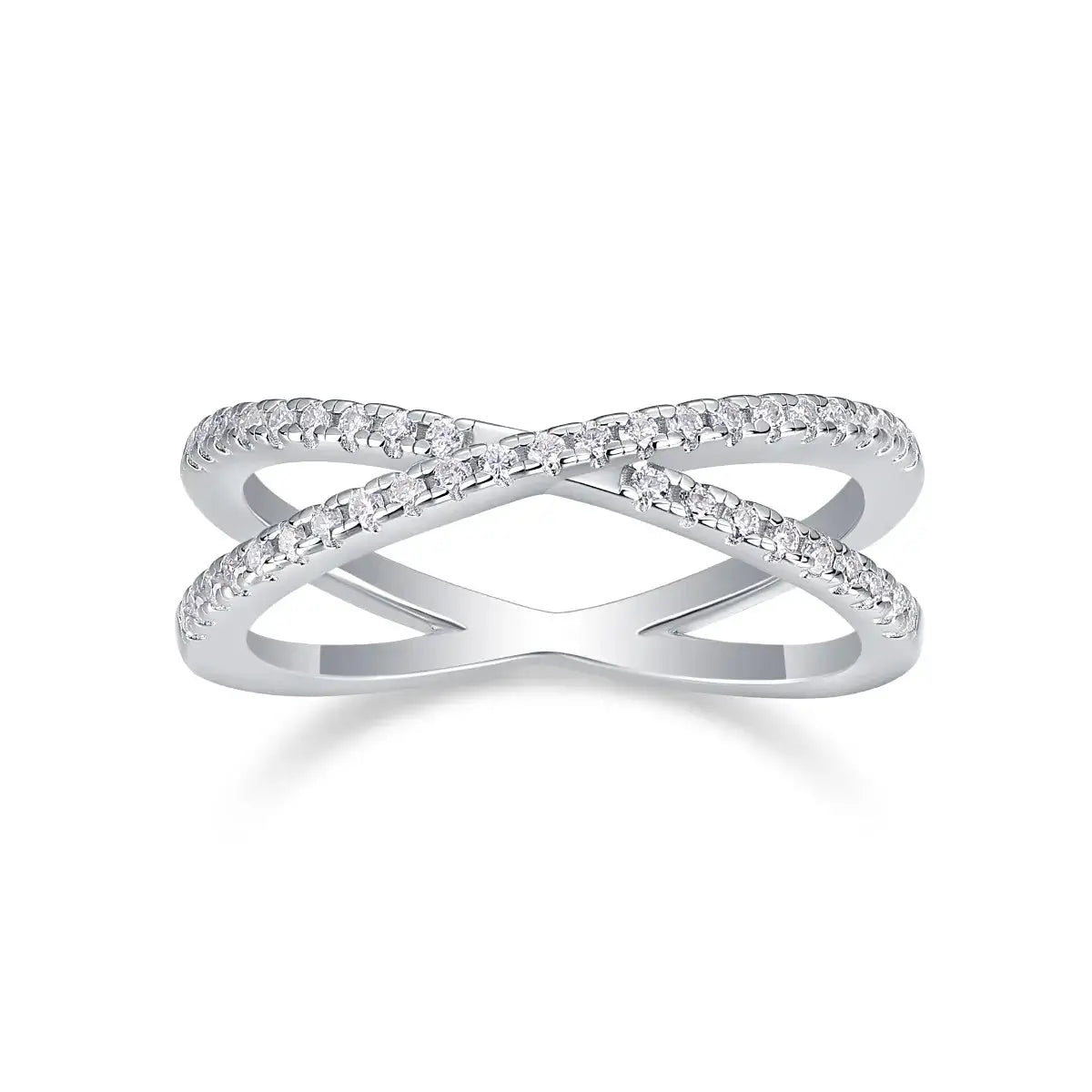 Moissanite Ring, 925 Sterling Silver, D Color VVS1, X-Shape Crossover Design, Unisex Stackable, Couple Ring, With Certificate