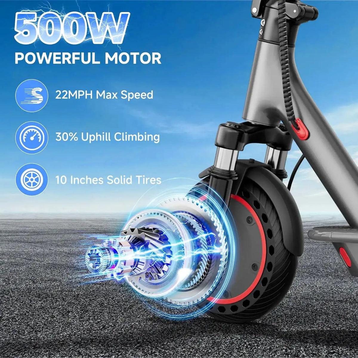 2026 NEW 10‘’ Electric Scooter for Adults,500W Powerful Motor,22 Miles Long Range,Dual Braking System,22Mph Max Speed,Foldable E Scooter with Solid Tires,APP Control