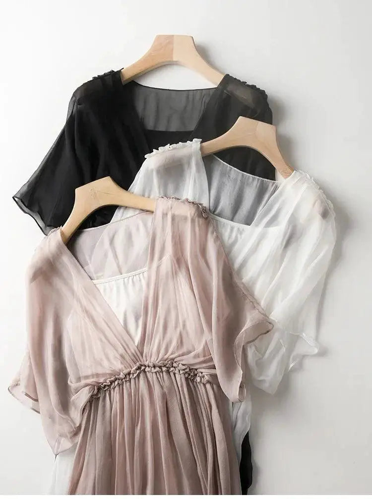 100% Silk White Dress For Women Summer 2024 Beach Maxi - OurLum.com