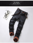 Winter Men Black Blue Straight Stretch Denim Pants Sale
