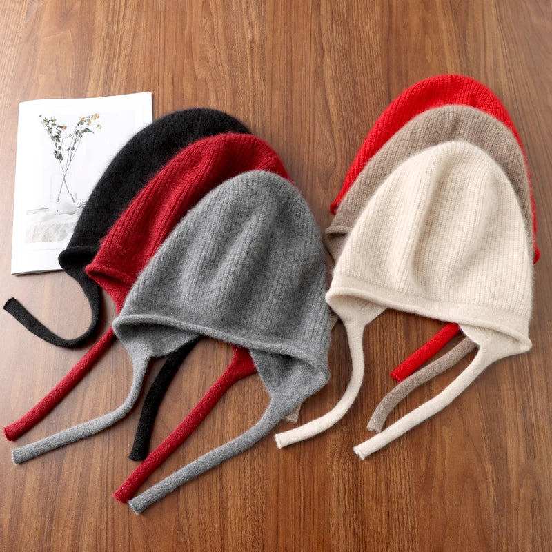 Wool Laceup Earflap Knit Hat