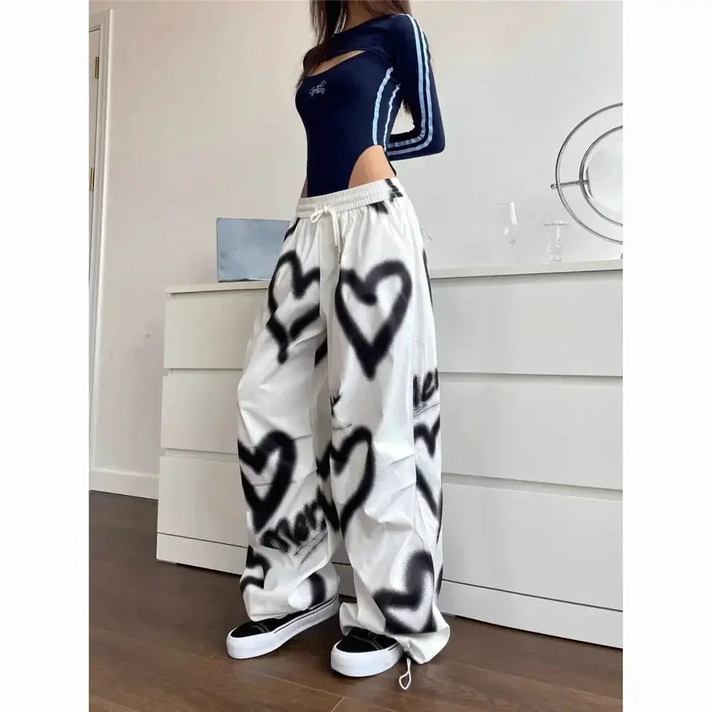 Love Graffiti Women Wide Leg Y2K High Waist Joggers - OurLum.com