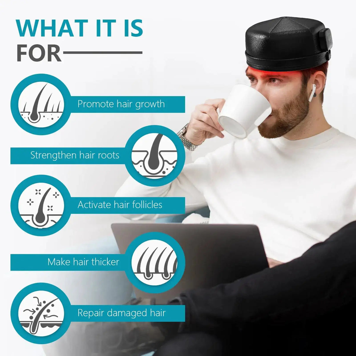 Red Light Therapy Helmet Anti Hair Loss Cap for Men — product view 4