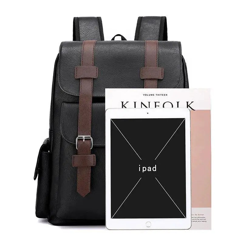 Men PU Leather Laptop Backpack Large Capacity For Work