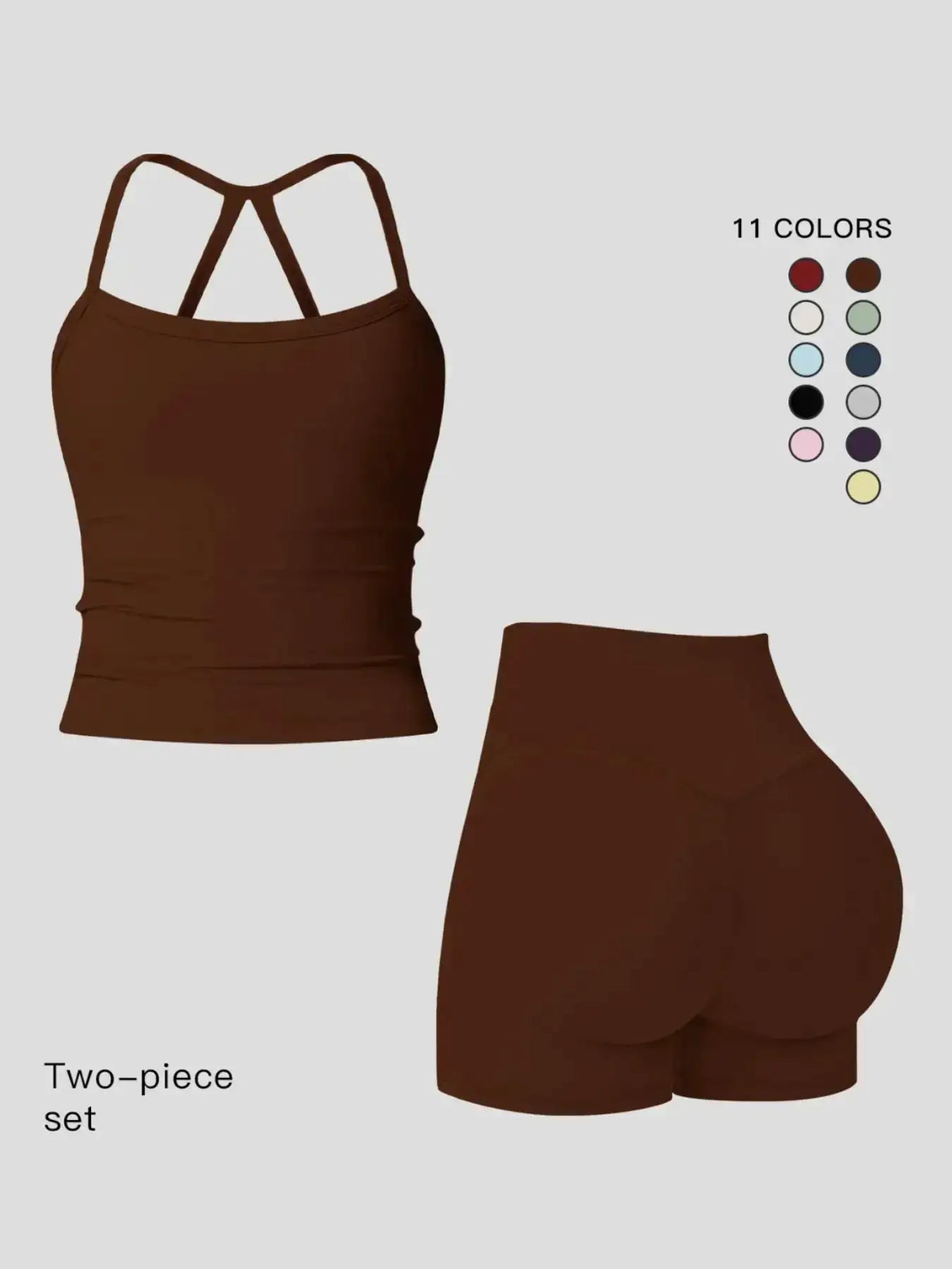 Women 2 Piece Yoga Set Quick Dry Workout Tracksuit Backless Cami Top High Waist Tummy Control Butt Lifting Shorts Ladies Fitness Sportswear Gym Outfits Activewear Running Suit