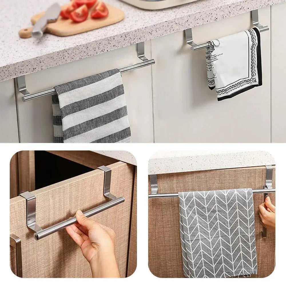 Stainless Steel Over Door Towel Rack Kitchen Organizer