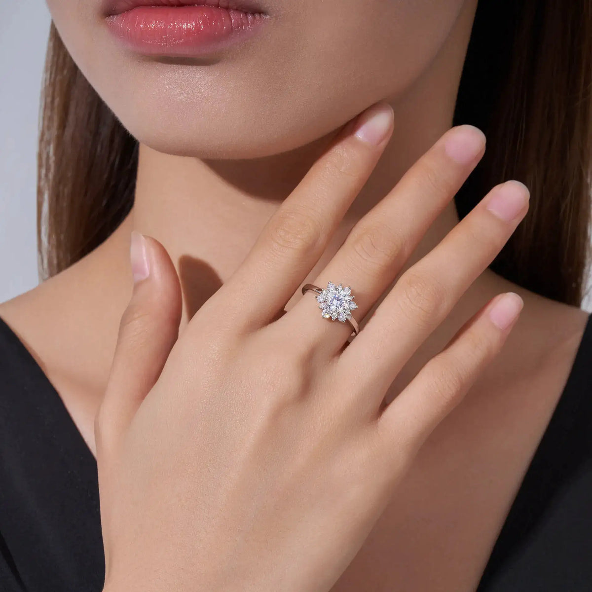 Moissanite Ring in Sterling Silver Classic Round — product view 2