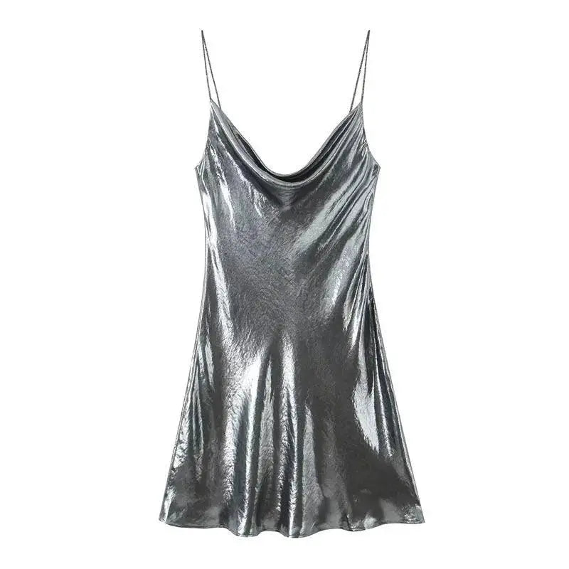 Glamorous Gold and Silver Backless Slip Dress for Women