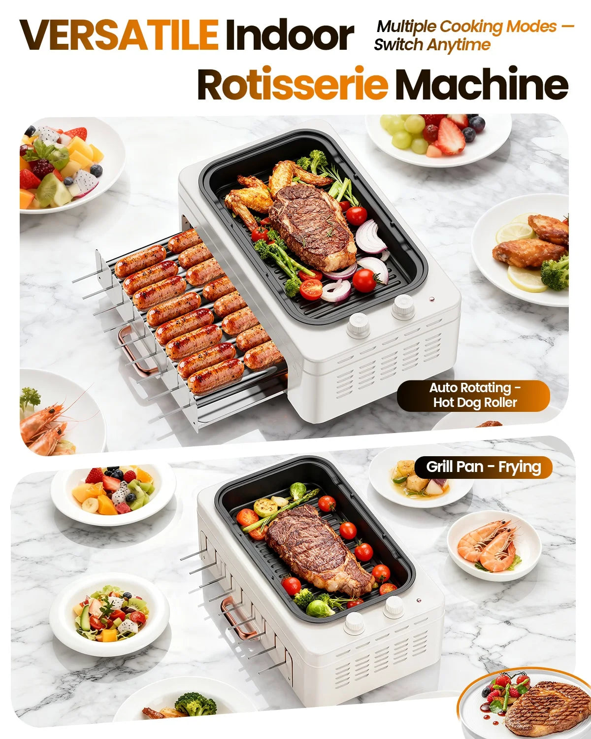 Smokeless Indoor Electric Grill, Countertop BBQ with Dual-Zone — product view 3