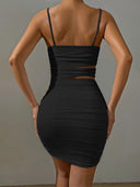 Women White Spaghetti Strap Backless Bodycon Mini Dress For Party Nightclub Slim