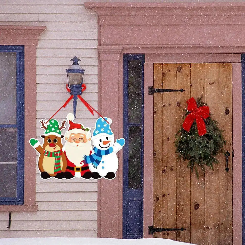 Charming Christmas Door Hanger Decor Santa Snowman Elk Set