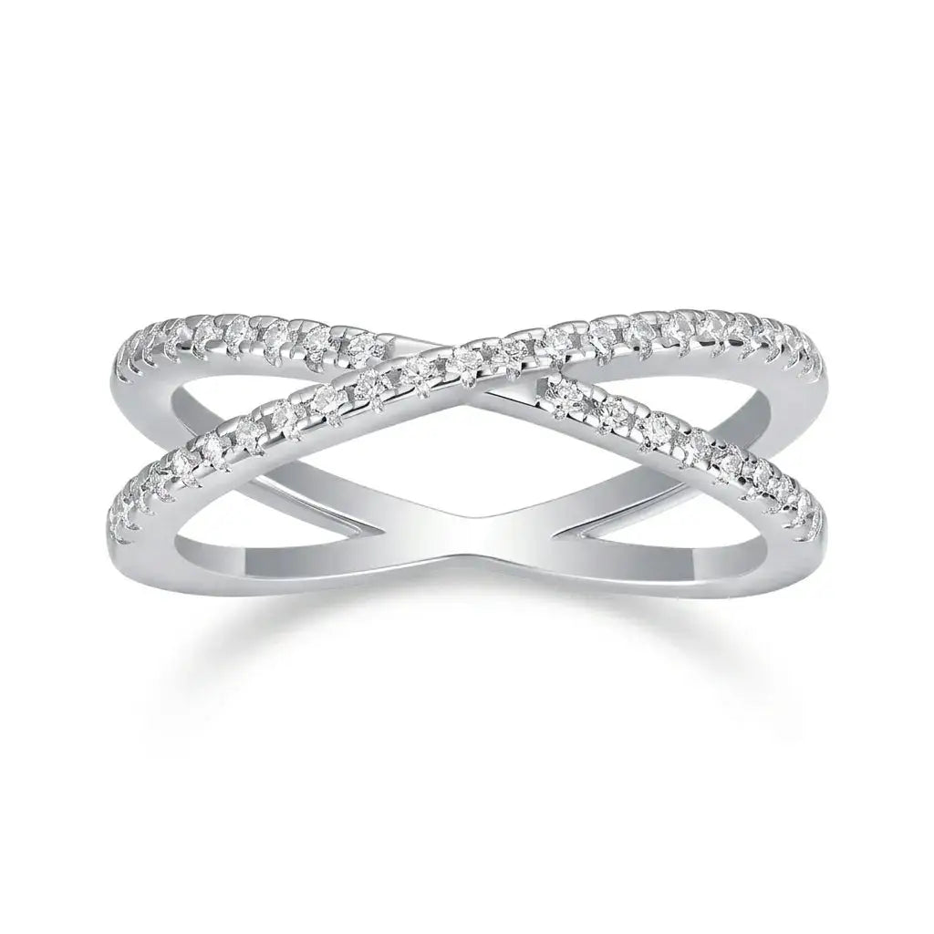 Moissanite Ring, 925 Sterling Silver, D Color VVS1, X-Shape Crossover Design, Unisex Stackable, Couple Ring, With Certificate
