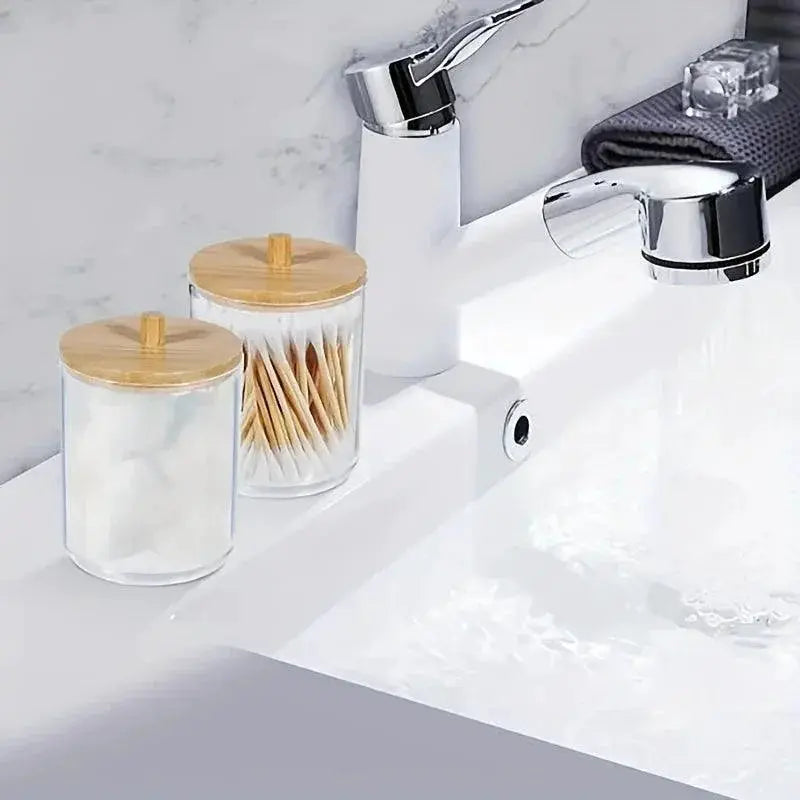 Bamboo Topped Acrylic Storage Organizer For Bathroom