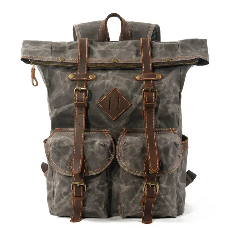 Nesitu Vintage Coffee Grey A4 Waxed Canvas Genuine Leather 14 15.6 16'' Laptop Women Men Backpack Hiking Travel Bag Duffel M6146