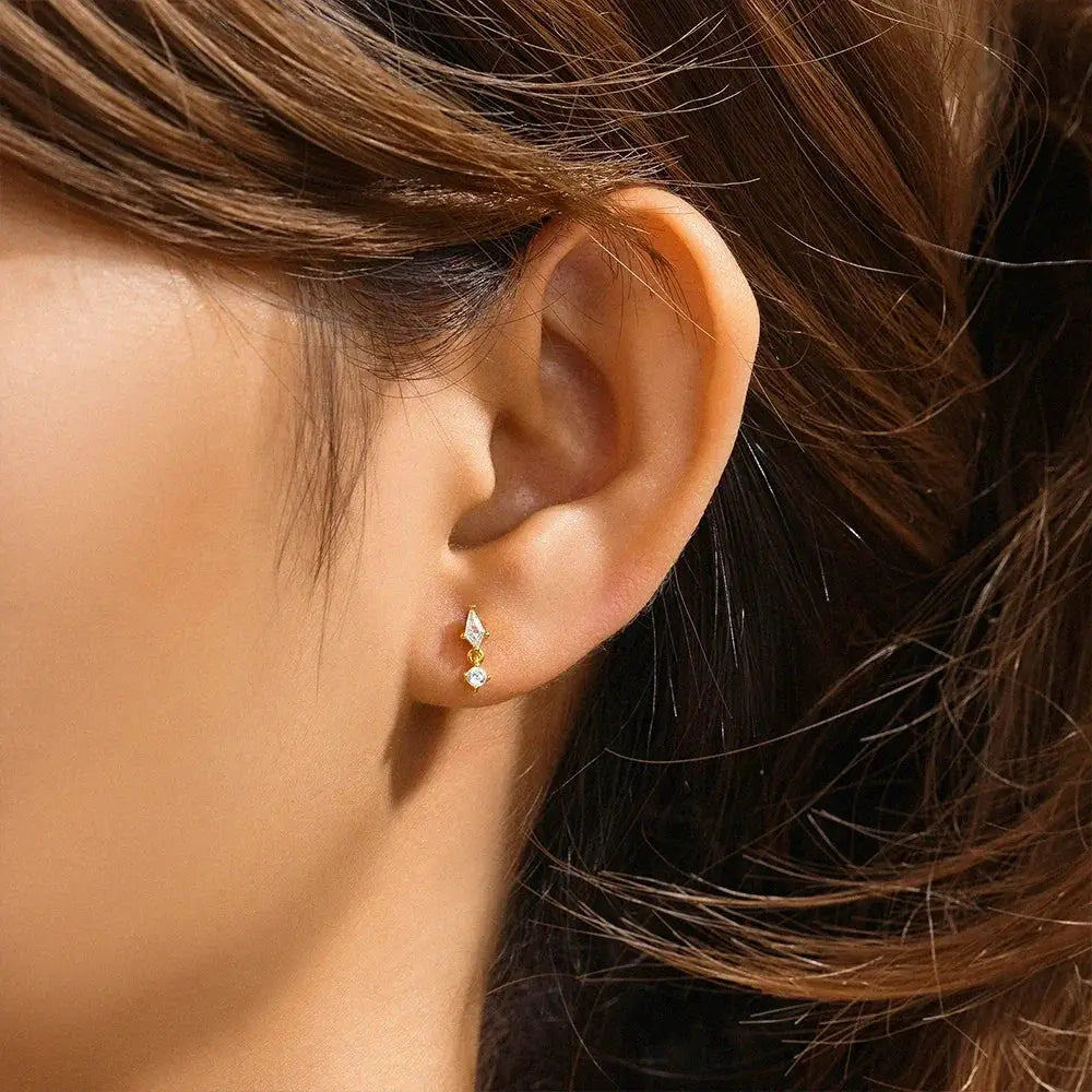 Flat Head Stud Earrings Women 925 Sterling Silver Jewelry